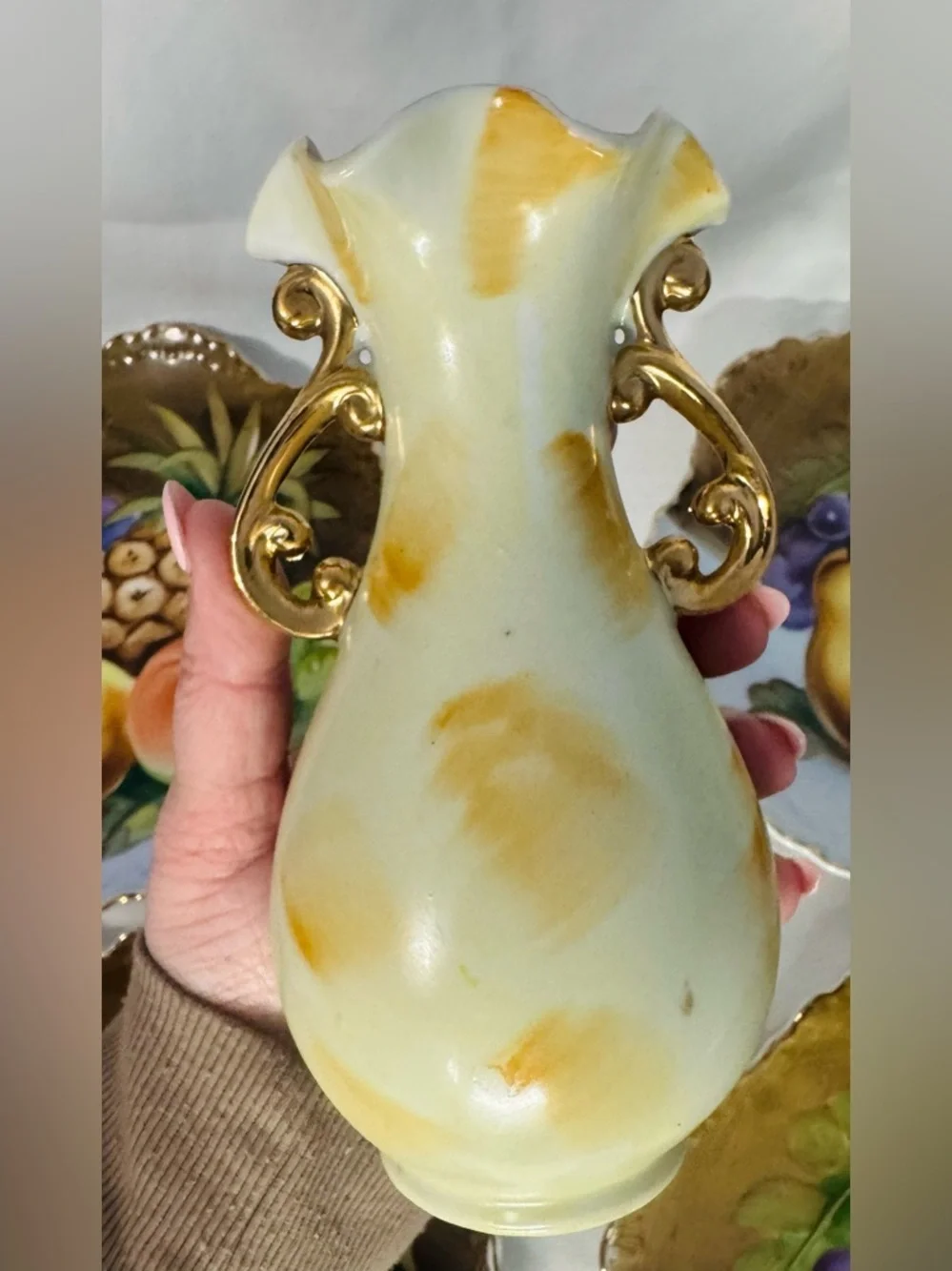 Lefton China Hand Painted Fruit 8pc China Set Japan with Gold Trim E2350